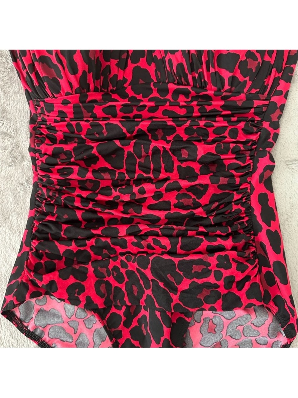 Women’s Miraclesuit Red and Black Leopard Print One-Piece Swimsuit - Picture 2 of 6